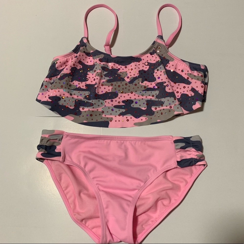 Camo and pink two piece swimsuit